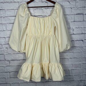 Anthropologie Mare Mare Cream Puff Sleeve Square Neck Tiered Mini Dress SZ XS
